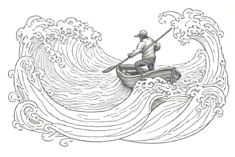 Little Boatman On A Huge Sea Waves