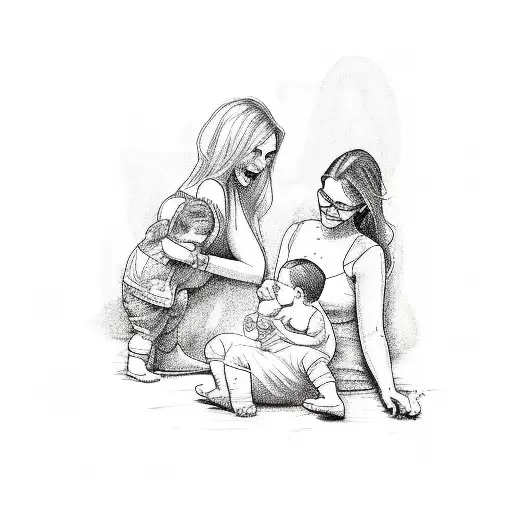 Mom With Baby Boy And Young Daughter