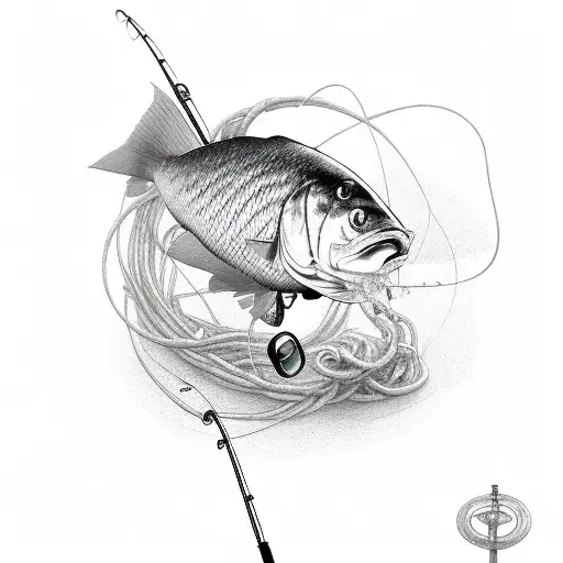 A Fishing Rod And Reel Entwined With A Historical Scroll