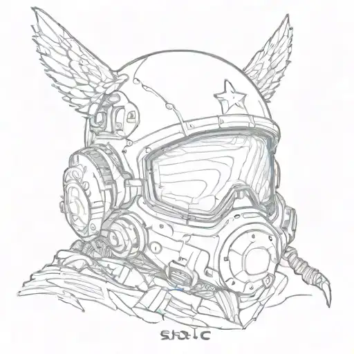 Sketch A Pilot's Helmet With The Word 'Stoic' Subtly Integrated Into The Design