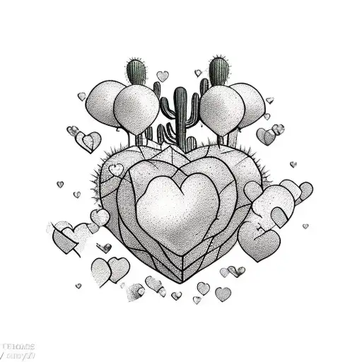 Create An Old School Style Tattoo Of A Cactus Hugging A Heart-shaped Balloon