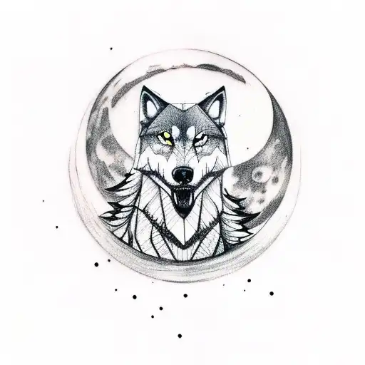 A Tattoo Of A Wolf Howling At The Moon With Elements Of Constantin Brancusi's Sculptures