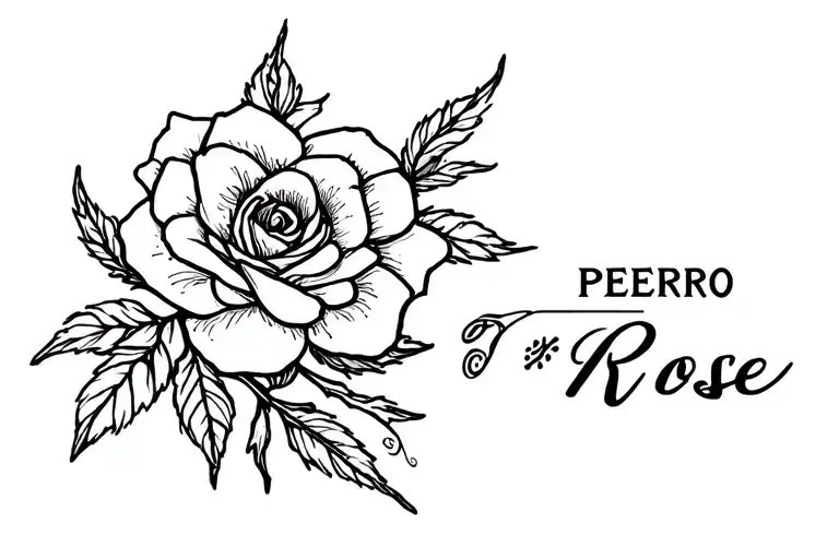 Flower Name Tattoo Design Medium Size Fine Line Black Ink Pedro Rose Under Collar Bone Left To