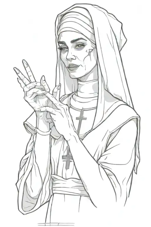 Portrait Of A Sexy Nun Showing The Middle Finger