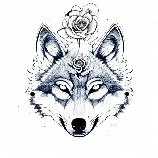 Wolf And Rose With Skull