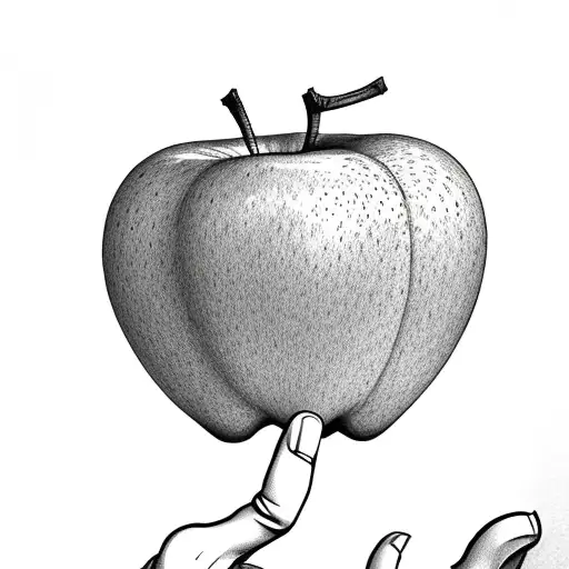 Little Suspended Forbidden Apple Fruit With Big Amazing Hand Reaching