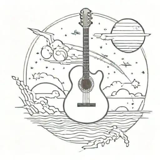 A Small Tattoo Of A Sunset With Three Dots And Electric Guitar