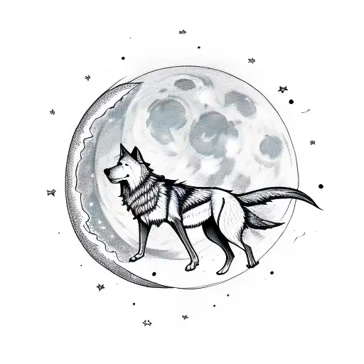Night Sky Wolf Looking Up At Moon Comet