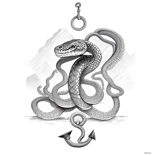 A Snake Coiled Around A Ship's Anchor