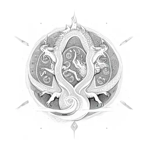 Nordic Dragon Ouroboros With Tree Of Life In The Middle