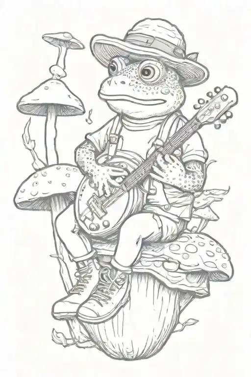 Toad Playing A Banjo And Wearing Sneaker While Sitting On A Mushroom