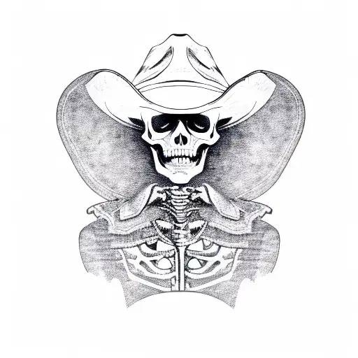 Skeleton With A Cowboy Hat And A Leather Jacket Riding A Dirt Bike