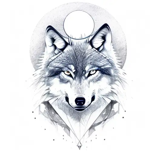 Wolf Face With A Crescent Moon