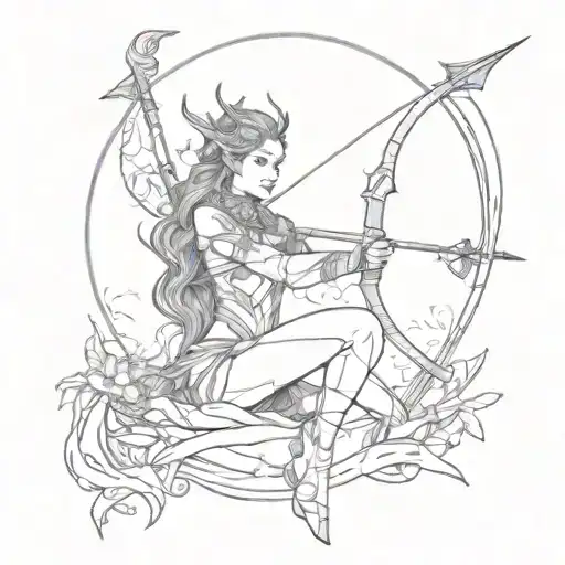 A Huntress Goddess With Elements Of The Moon And A Bow And Arrow
