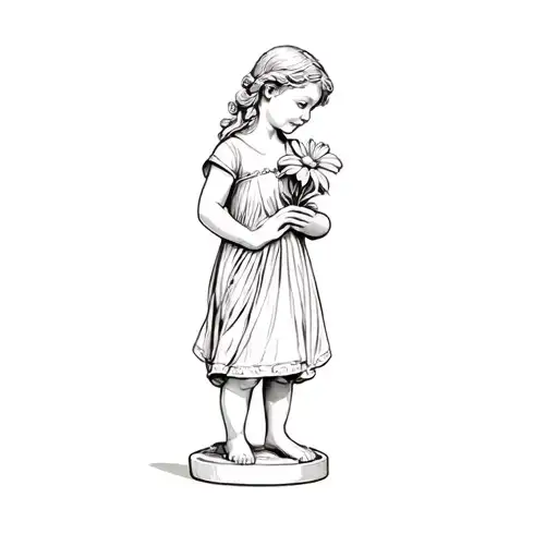 A Statue Of A Little Girl Holding A Flower