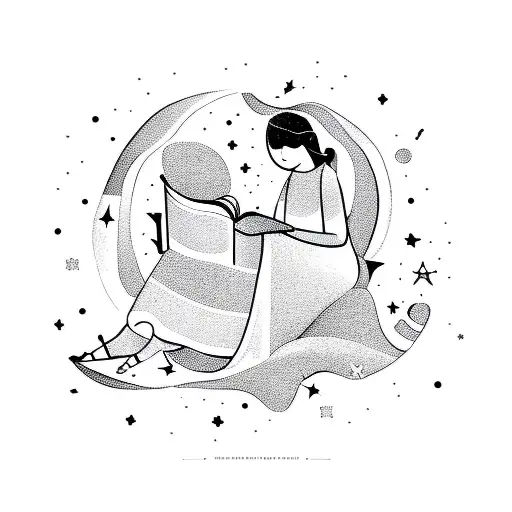 A Silhouette Of A Person Reading A Book Under A Starry Sky With Astrology Constellations