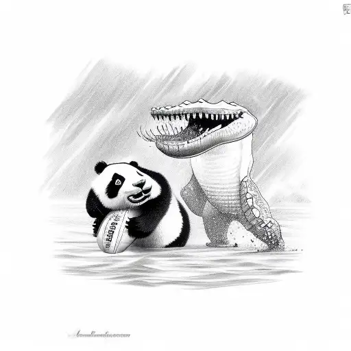 A Panda And A Crocodile Having A Friendly Game Of Rugby