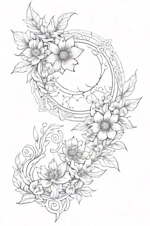 Sternum With Sun Moon Flowers Connecting To Collarbone