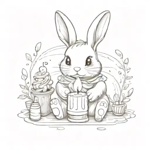 Cute Cozy Bunny Holding A Birthday Candle Burning