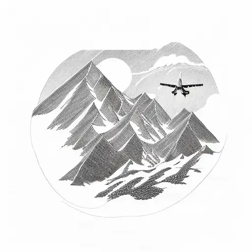 A Majestic Mountain Range With A Vintage Airplane Soaring Through The Sky