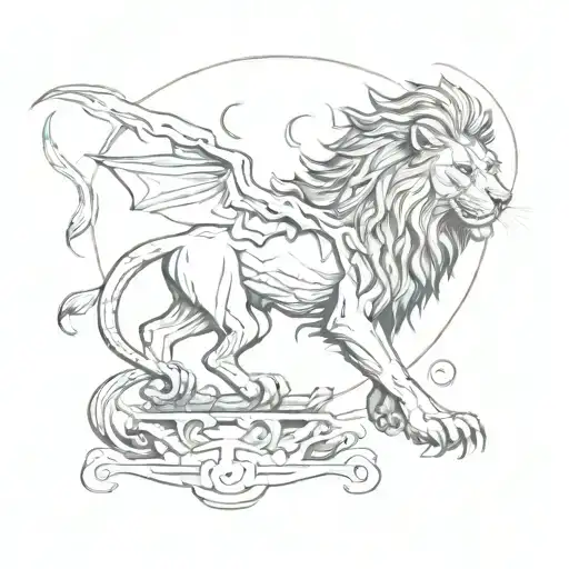 A Lion Gently Scraping The Scales Of Of A Dragon
