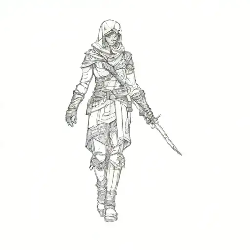 A Female Character From Assassin's Creed With An Eagle