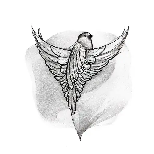 A Sketch-style Tattoo Of A Bird's Wing With Abstract Brush Strokes