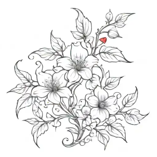 Vines From Shoulder To Colar Bone Red And Black Flowers Tattoo