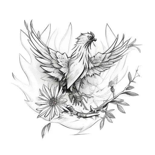 Phoenix With Flowers And Olive Branches