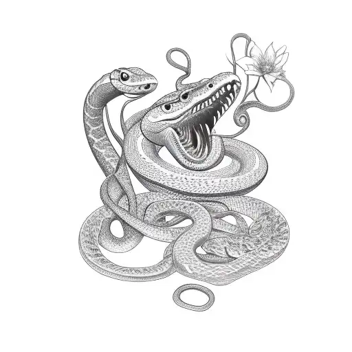 Snake Wrapped On A Dagger And Surrounded With Flowers