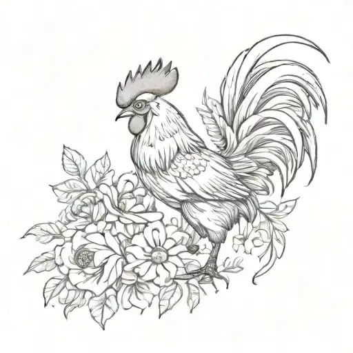 Fighting Rooster With Flowers