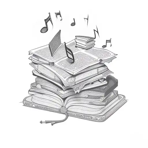 A Tattoo Design Combining Books And Music