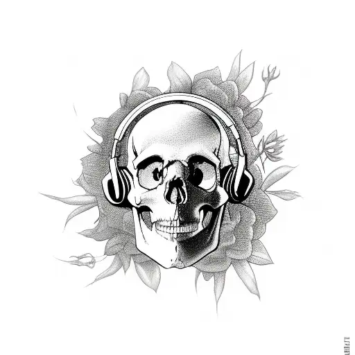 A Skull Wearing A Headset With Flowers Growing Out Of It