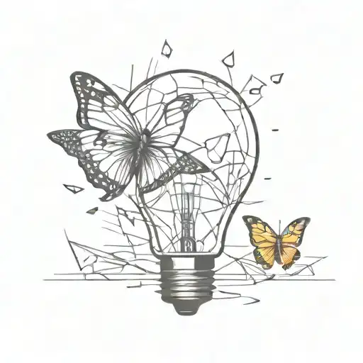Broken Glass Lightbulb With Glass Pieces Falling Down And One Butterfly Emerging From The Lightbulb