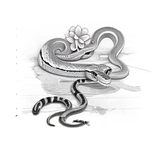 Snake Wrapped Around A Dagger And Surrounded With Flowers