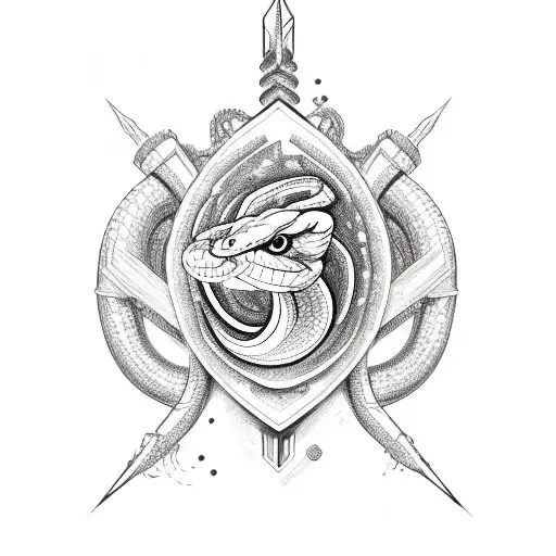 Snake With Roses And Sagittarius Zodiac Sign