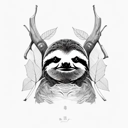 Sloth And Guarumo Tree Leafs