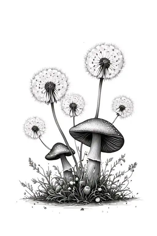 Dandelion Flowers Mushrooms Growing