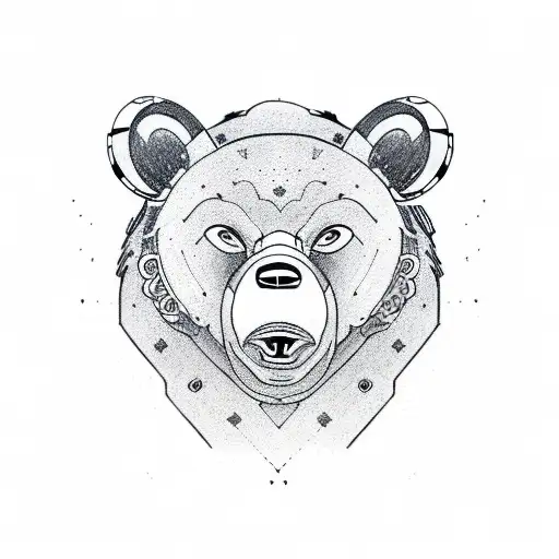 Very Neutral Bear Face Tattoo With Simplistic Design