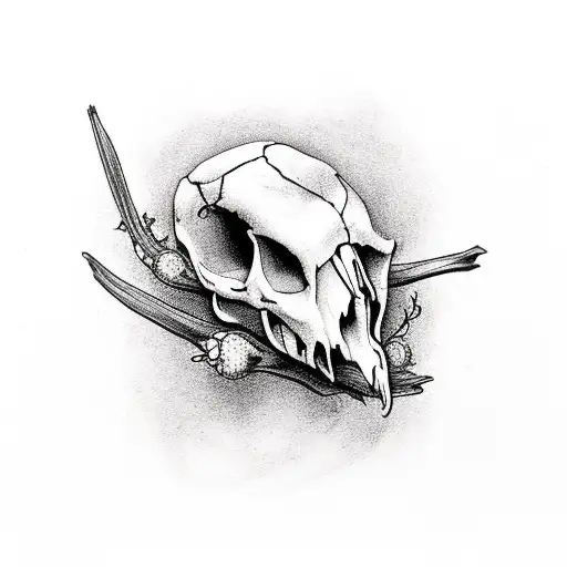 Raven Skull With Violets And Lilly Of The Valley