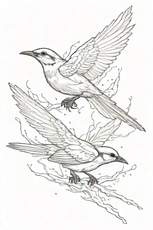 Two Wagtail Flying No Background Black