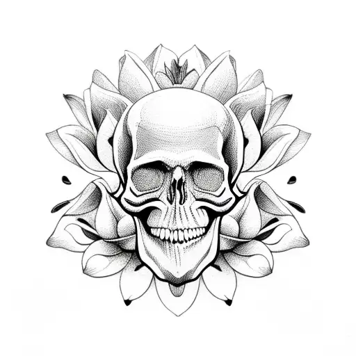 Skull And Lotus Flowers