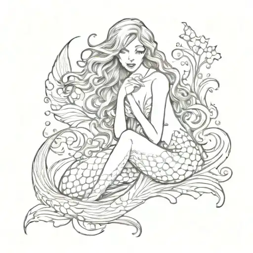 Feminine Mermaid Sitting Facing Forward