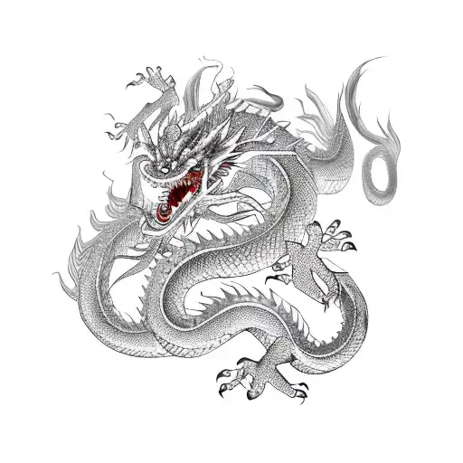 Chinese Dragon Wrapped Around The Word 'Onni' In A Sketch Style