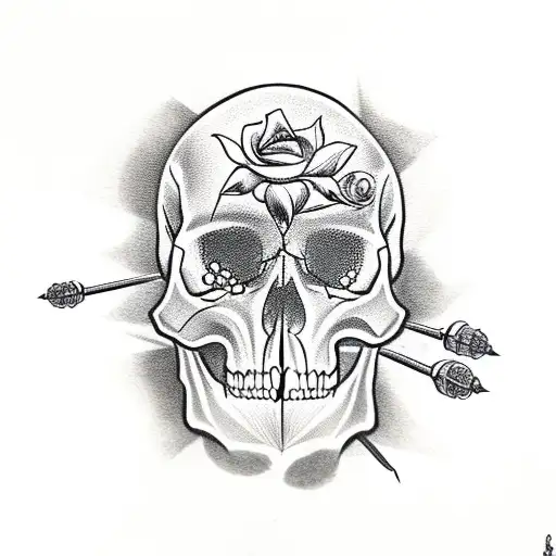 Skull With Tattoo Needles Forming The Shape Of A Rose