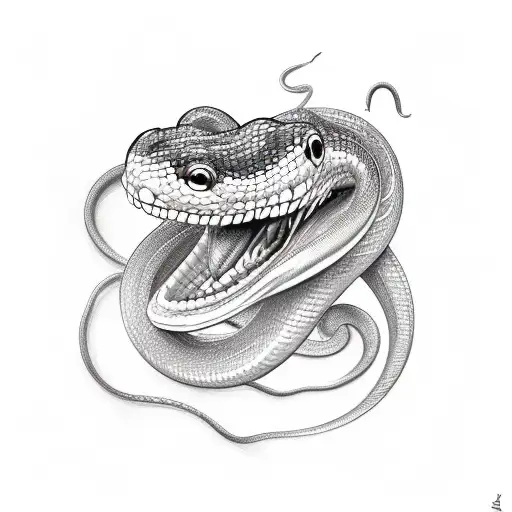A Sketch-style Tattoo Of A Snake Wrapped Around A Tooth
