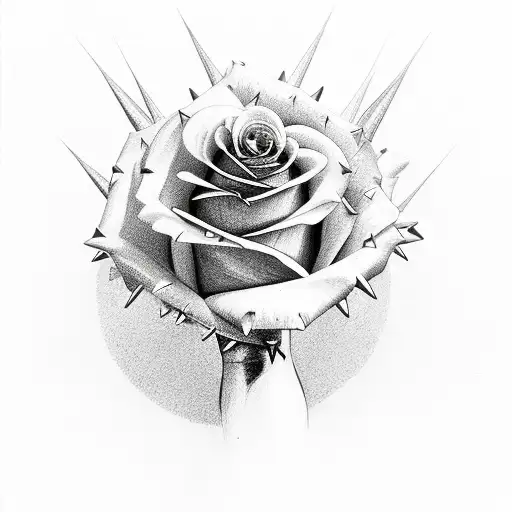 Rose On Hand With Bone Fingers With Spikes Going Up Arm