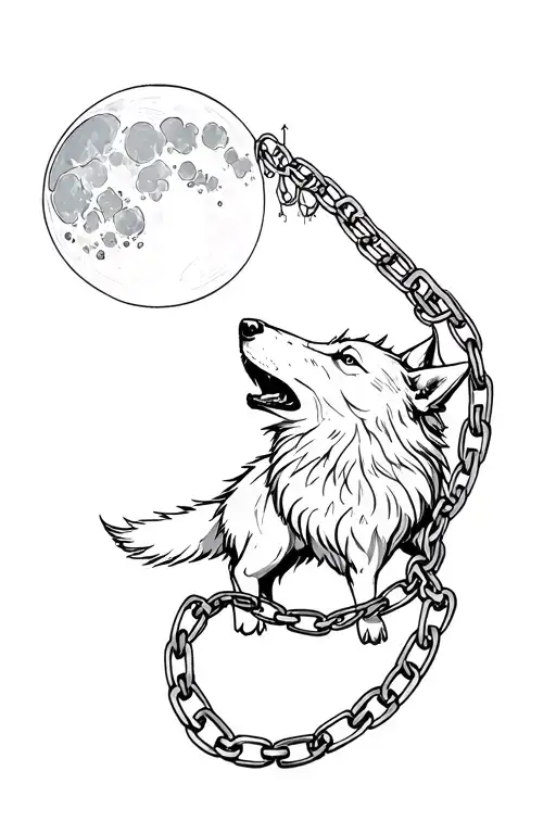 Chain On Forearm Background For Text And Wolf Howling At The Moon
