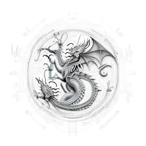 A Futuristic Dragon With Circuit Board Patterns On Its Scales