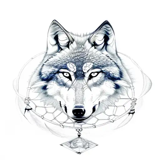 Wolf Dream Catcher Very Detailed Drawing